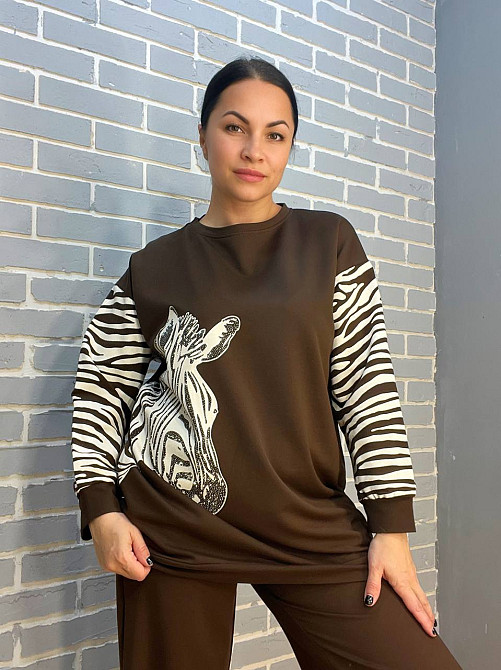 Свитшот женский LSK 6030 удлиненный зебра камни one size, коричневый, one size Киев - изображение 10