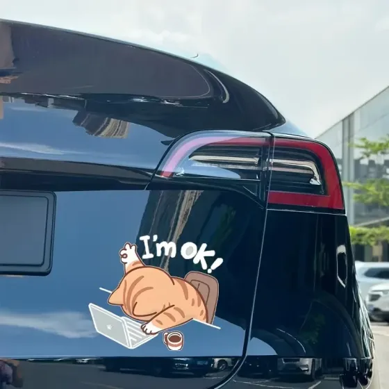 Виниловая наклейка «I’m OK Cat» — мультяшный кот для ноутбука, авто или стены Киев