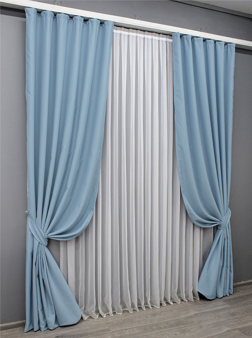 Комплект готовых штор VR-Textil Блэкаут Midnight № 1676ш Голубой 100х290 см 2 шт (31-734) Киев - изображение 3