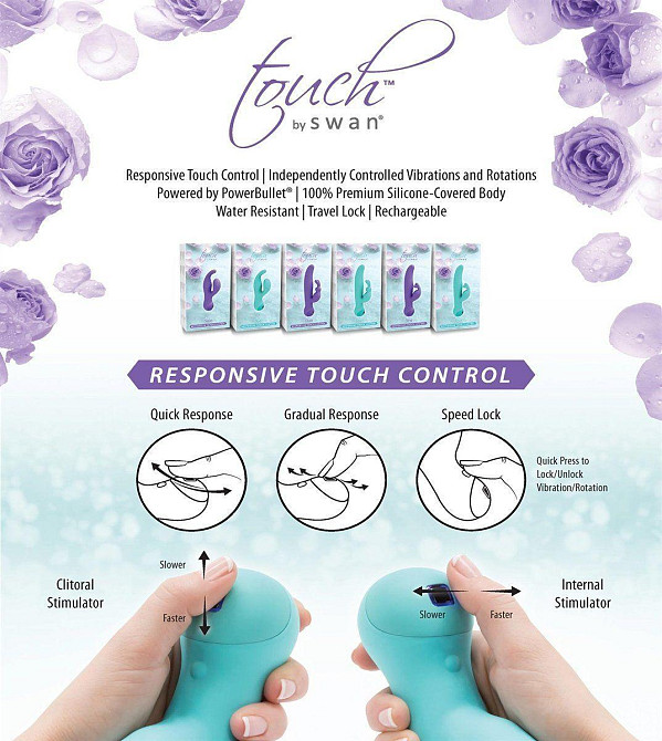 Вибратор-кролик с сенсорным управлением и ротацией Touch by SWAN - Duo Purple, глубокая вибрация Sex Aura Киев - изображение 8