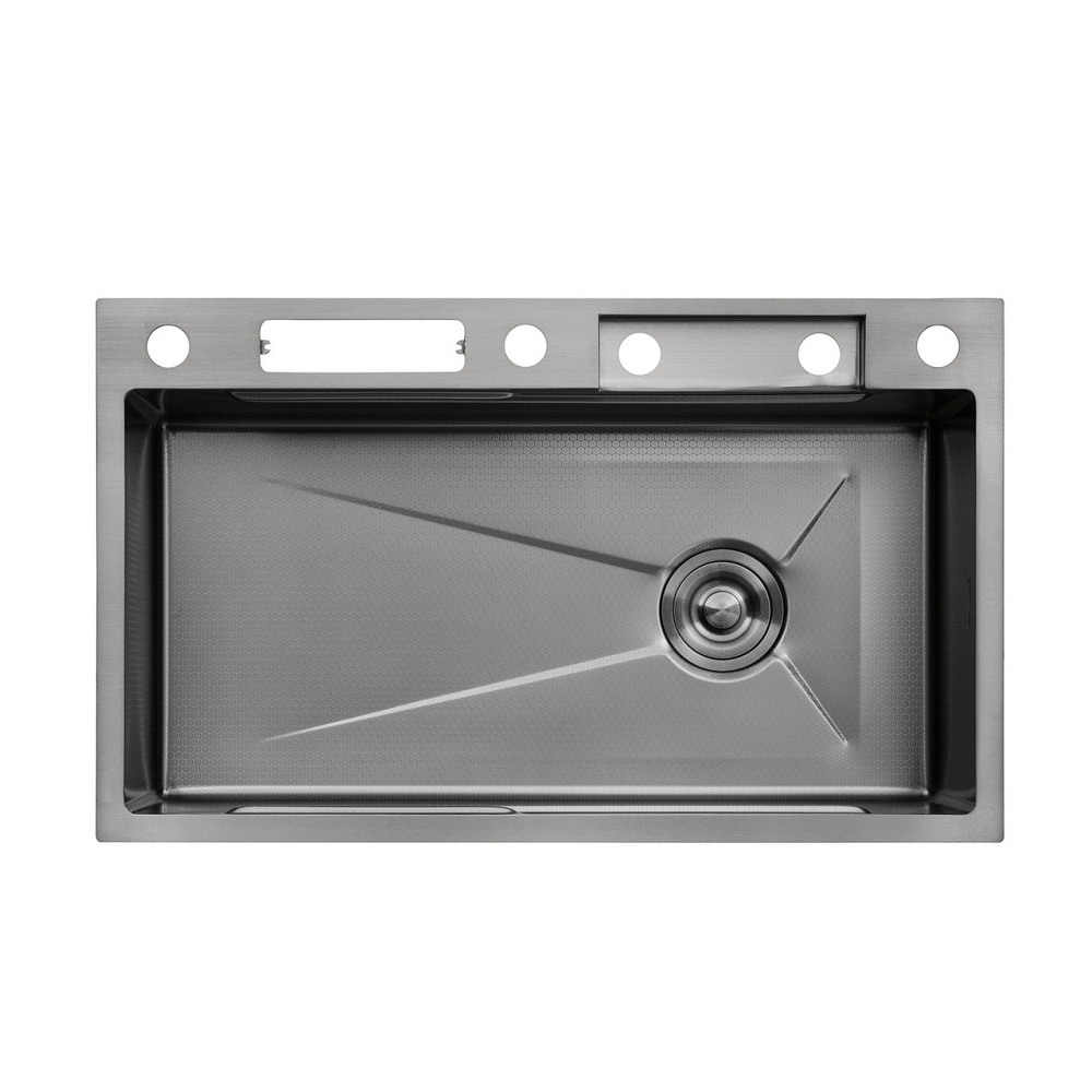 Кухонная мойка Kroner KRP Schwarze -75х46 SET7545NB PVD (3.0/0.8 мм) со смесителем, краном и дозатором, графит Киев - изображение 2