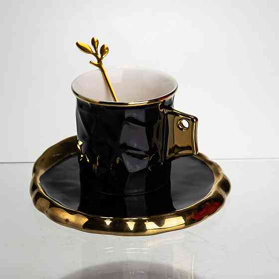Yiwu Чашка порцелянова для кави 200 (мл) з блюдцем і ложкою, гарна чашка в подарунок Чорний із Коломия