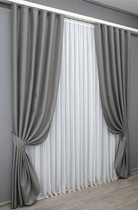 Комплект готовых штор VR-Textil Лен-блэкаут № 1797ш Серый 150х270см 2 шт (33-0764) Киев - изображение 3