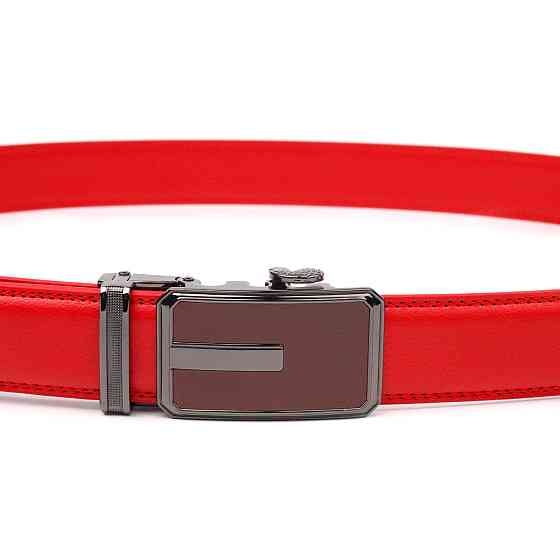 Брючный ремень с пряжкой-автомат из натуральной кожи Vintage 20220 Красный Киев