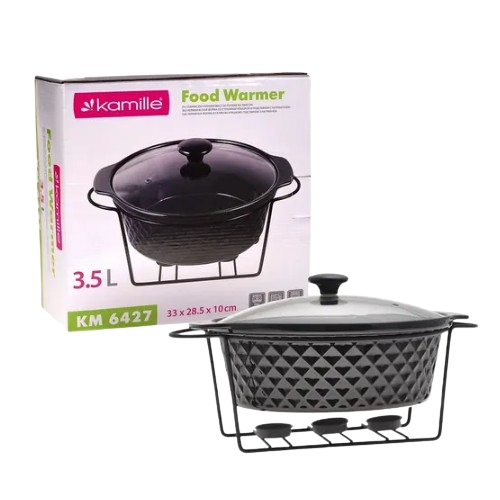 Марміт круглий 3,5л 33см кераміка скляна кришка + метал.підставка чорний 6427 KAMILLE Житомир