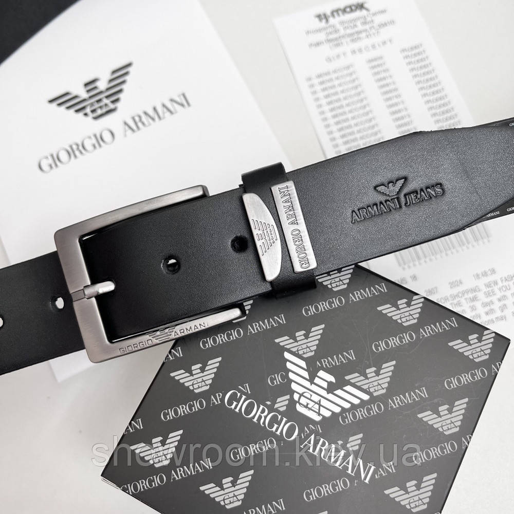 Мужской кожаный брендовый ремень для джинсов (327) черный Киев - изображение 1