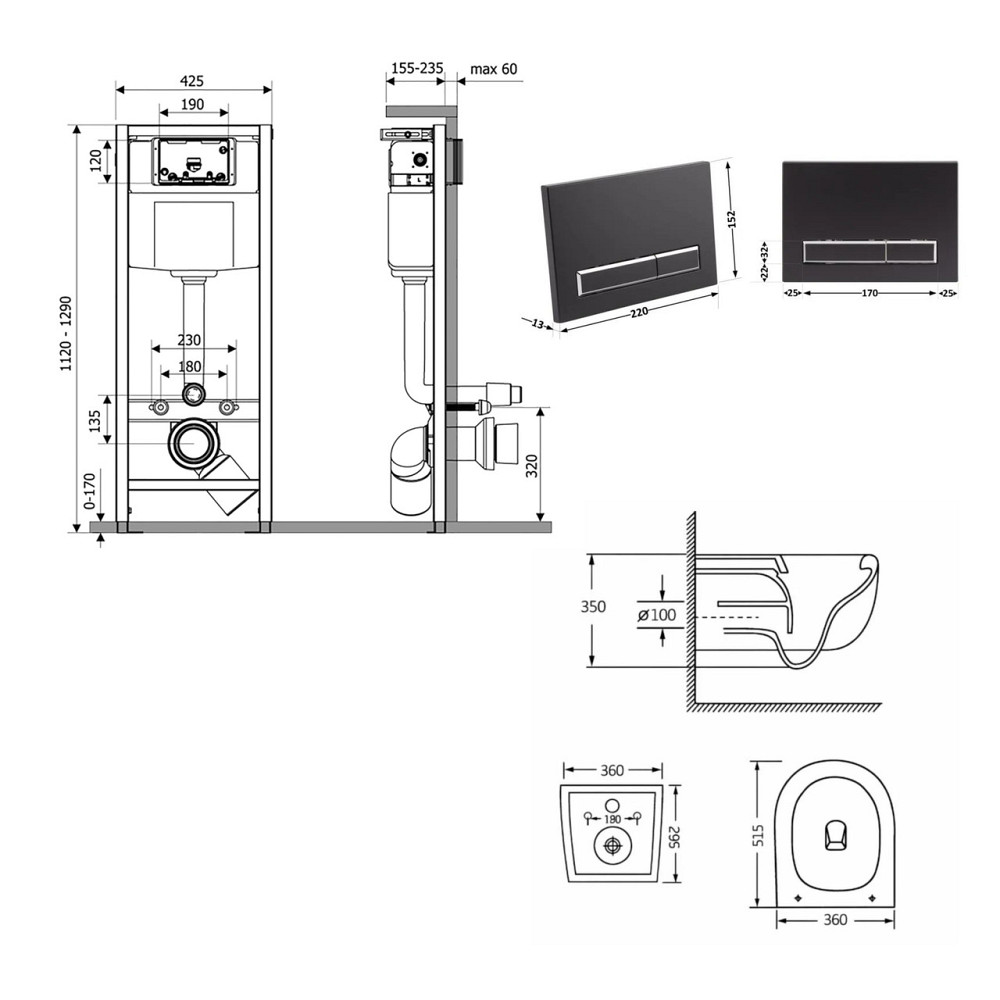 Готове рішення Qtap для ванної кімнати: підвісний унітаз Taurus Ultra Quiet 515×360×350+ комплект інсталяції Nest 4в1 (лінійна Київ - фото 2
