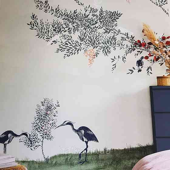 Шпалери вінілові на флізелін Caselio The Place to bed 200 x 280 см панно дерева птахи чорні сірки на Київ