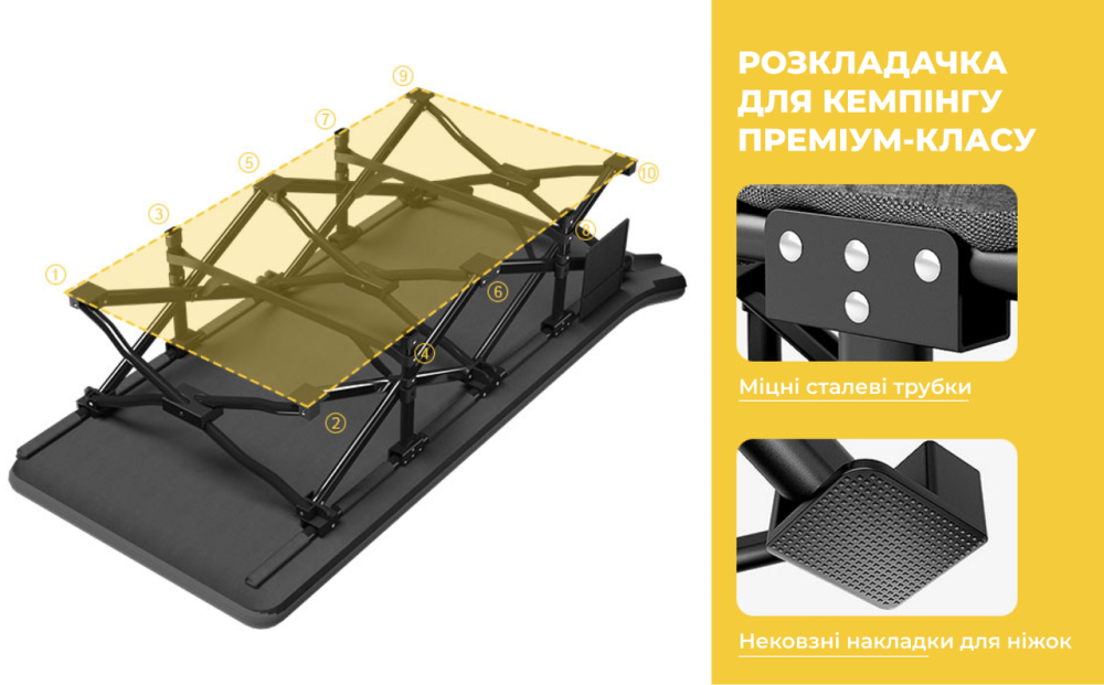 Розкладне ліжко-шезлонг WCG CC-S08 з матрацом і подушкою Київ - фото 7