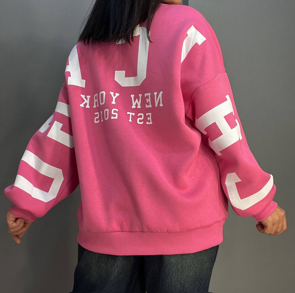 Світшот жіночий DAVRAS 8174 оверсайз подовжений напис на спині CHICAGO утеплений на флісі one size малиновий, малиновий, one size Київ - фото 3