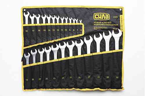Набір ріжково-накидних ключів CrV 6-28, 30, 32мм у чохлі 25шт СИЛА Харків