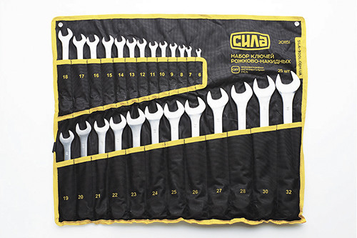 Набір ріжково-накидних ключів CrV 6-28, 30, 32мм у чохлі 25шт СИЛА Харків - фото 1