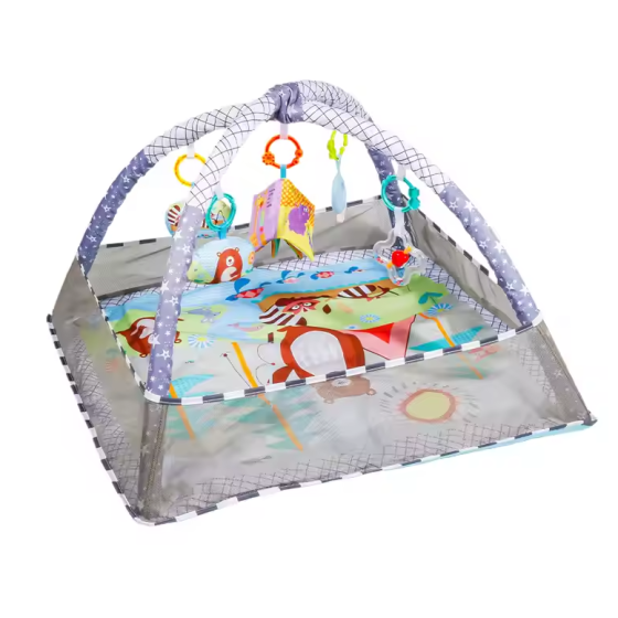 Детский игровой коврик-манеж с подвесками, манеж для малышей с ограждением, 80x80x50см, голубой Каменец-Подольский