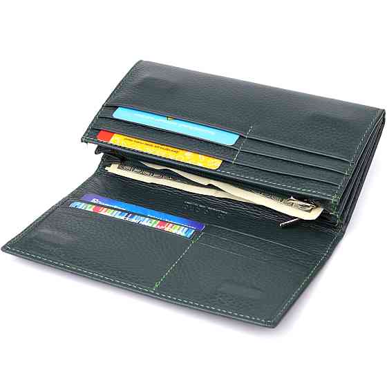 Удобный вертикальный кошелек из натуральной кожи ST Leather 23086 Зеленый Киев