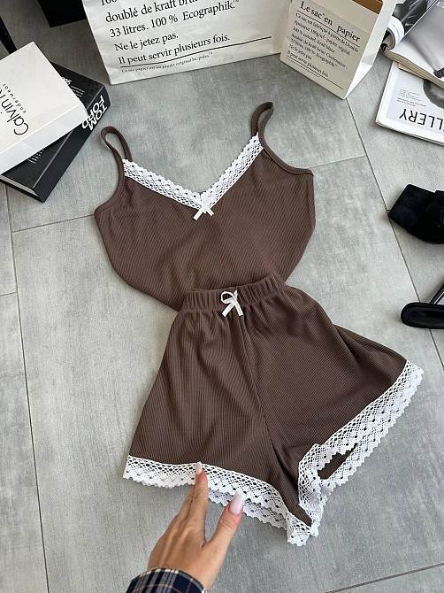 Женская повседневная домашняя пижама двойка турецкий рубчик Шоколад, 42/44 Одесса - изображение 4