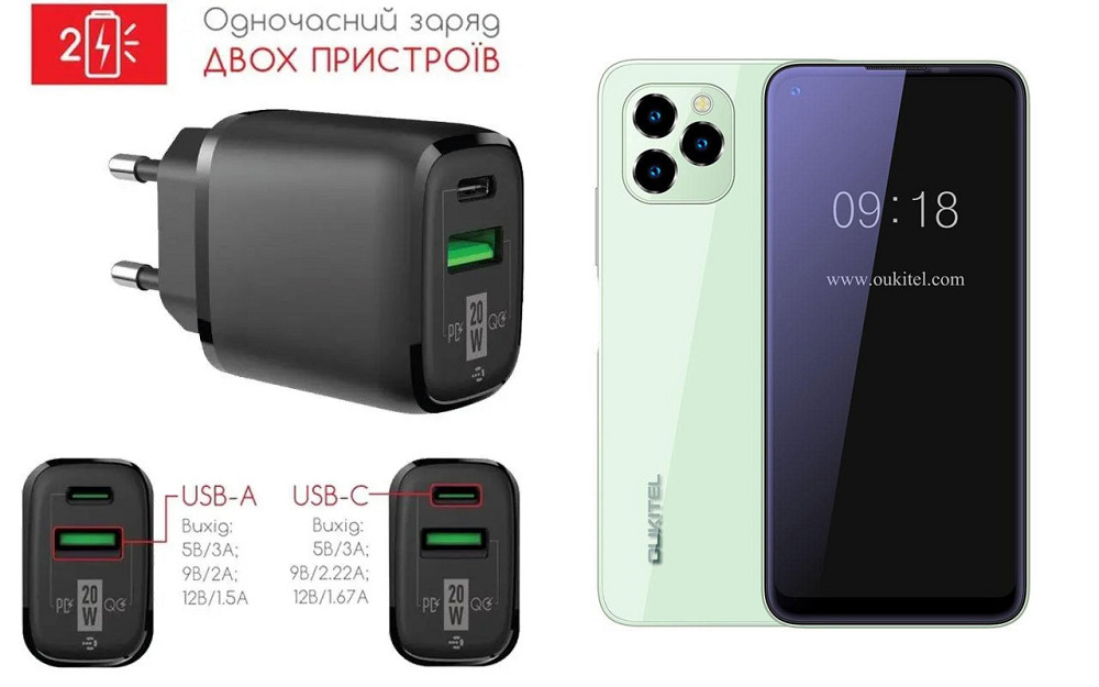Сетевое зарядное устройство для Oukitel C21, C21 Pro, 20W 3A, Quick Charge 3.0 Киев - изображение 1