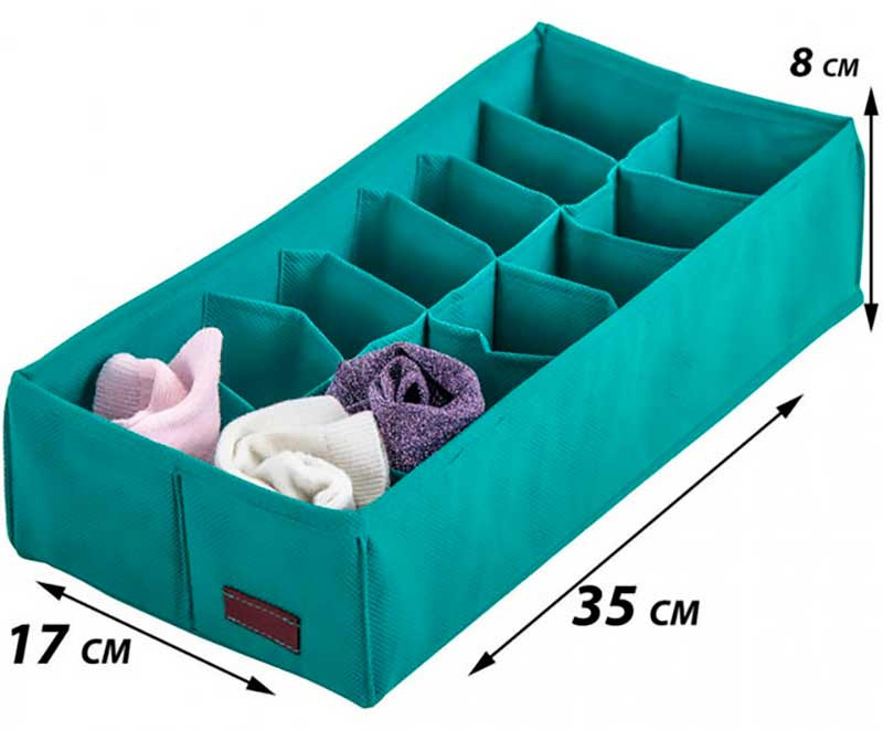 Коробочка з квадратними відділеннями для шкарпеток і трусів Lzr-Kv (Лазур) Суми - фото 2