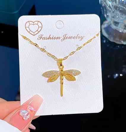Подвеска стрекоза со стразами на цепочке золотистая украшение Киев