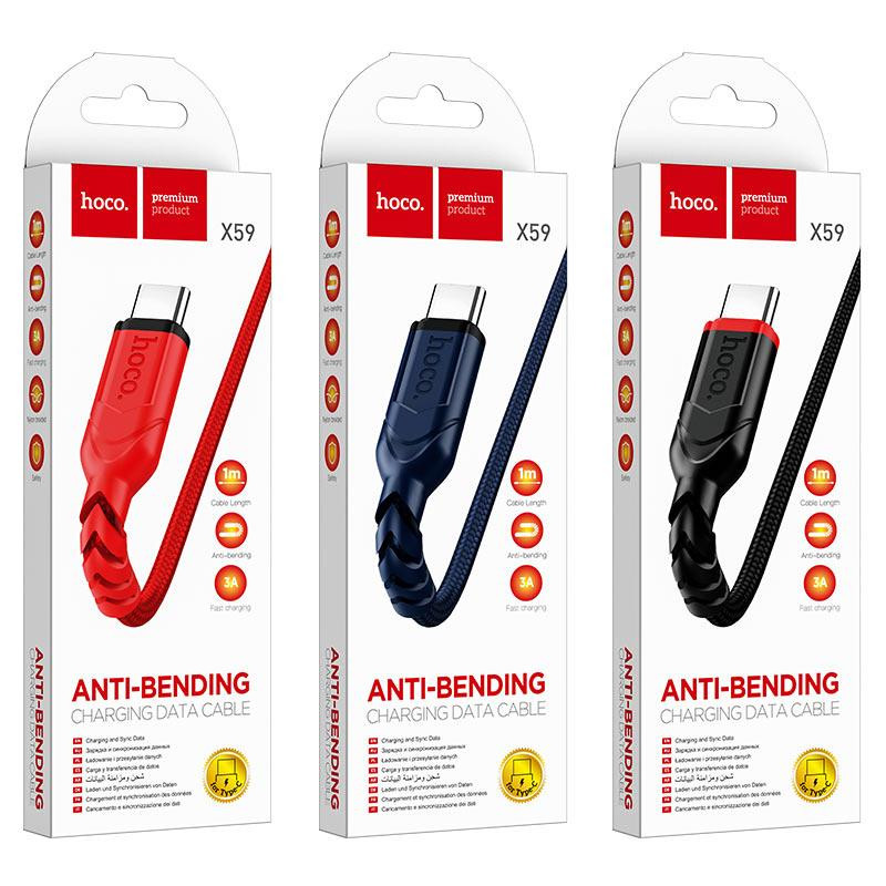 Кабель HOCO X59 USB - Type-C, 1м, нейлон, синій Київ - фото 6