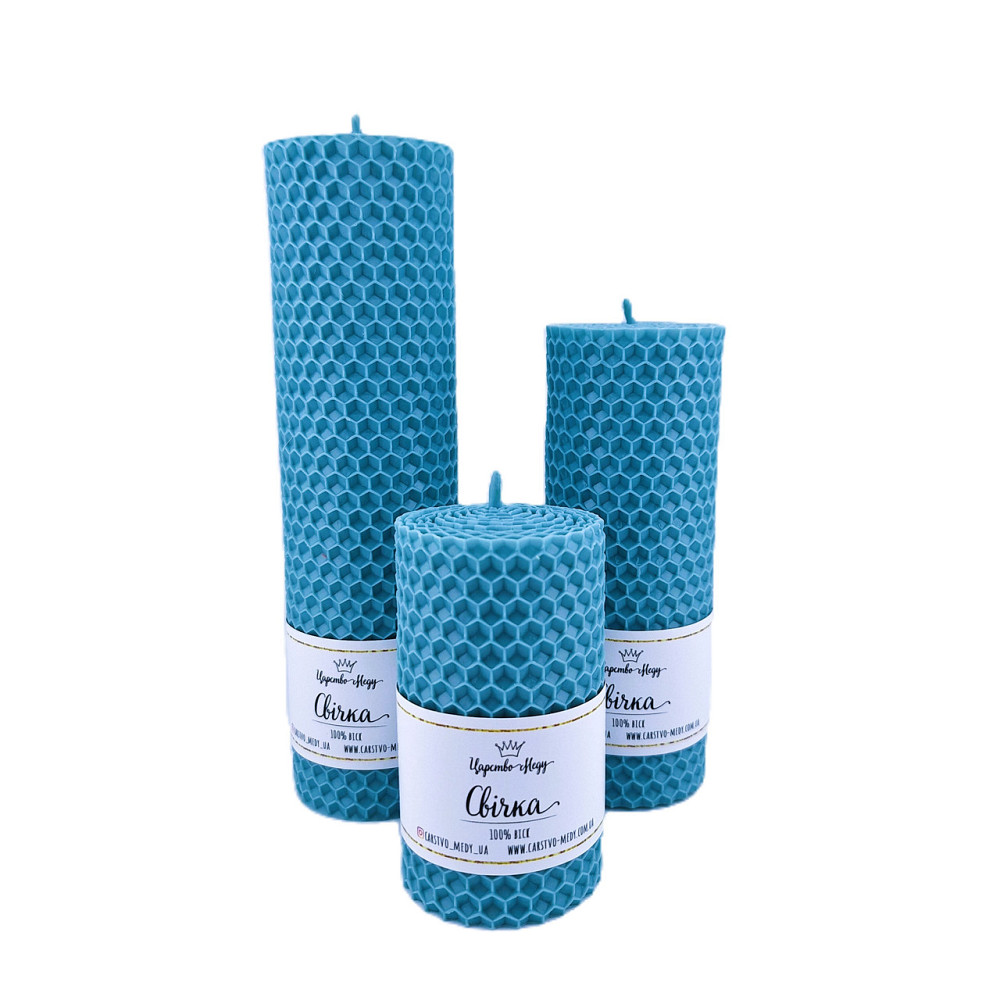 Набір свічок з вощини Царство Меду 8,5 см, 13 см, 17,5 см блакитні. Одеса - фото 3