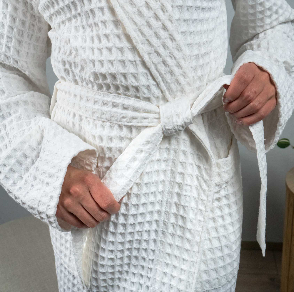 Вафельный халат женский с воротником, длинным рукавом YouStar 100% хлопок 380 г/м2 (Белый) S Сумы - изображение 11