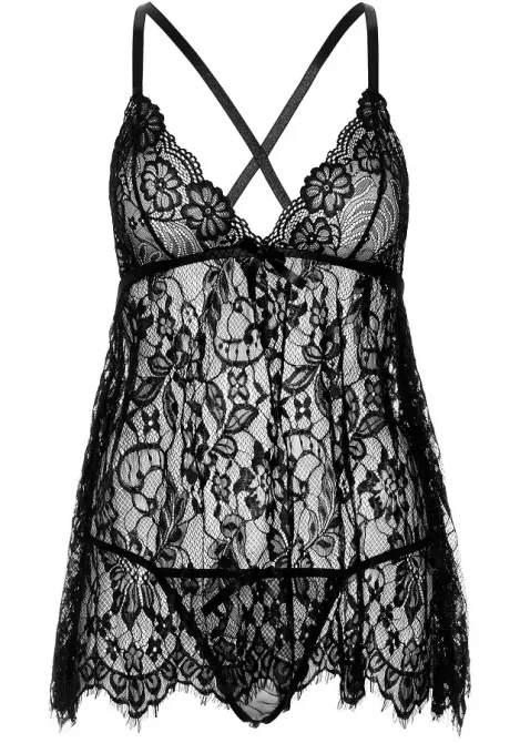 Пеньюар Leg Avenue Floral lace babydoll & string Black M Львів - фото 3