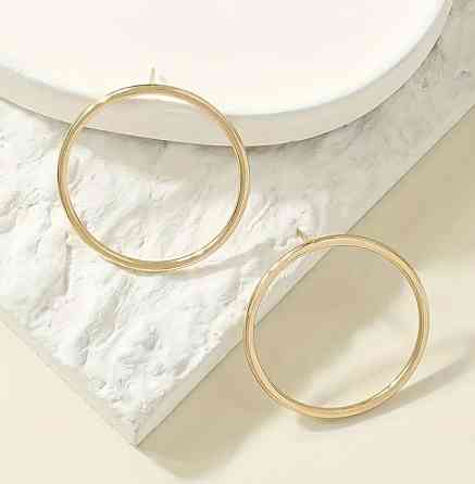 Сережки-кільця 4 см золотисті, круглі жіночі сережки з застібкою гвоздик Київ