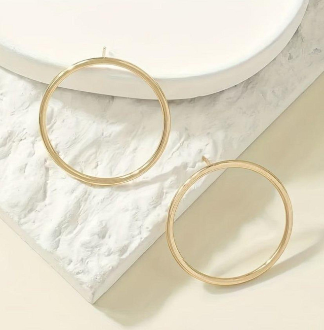 Сережки-кільця 4 см золотисті, круглі жіночі сережки з застібкою гвоздик Київ - фото 2