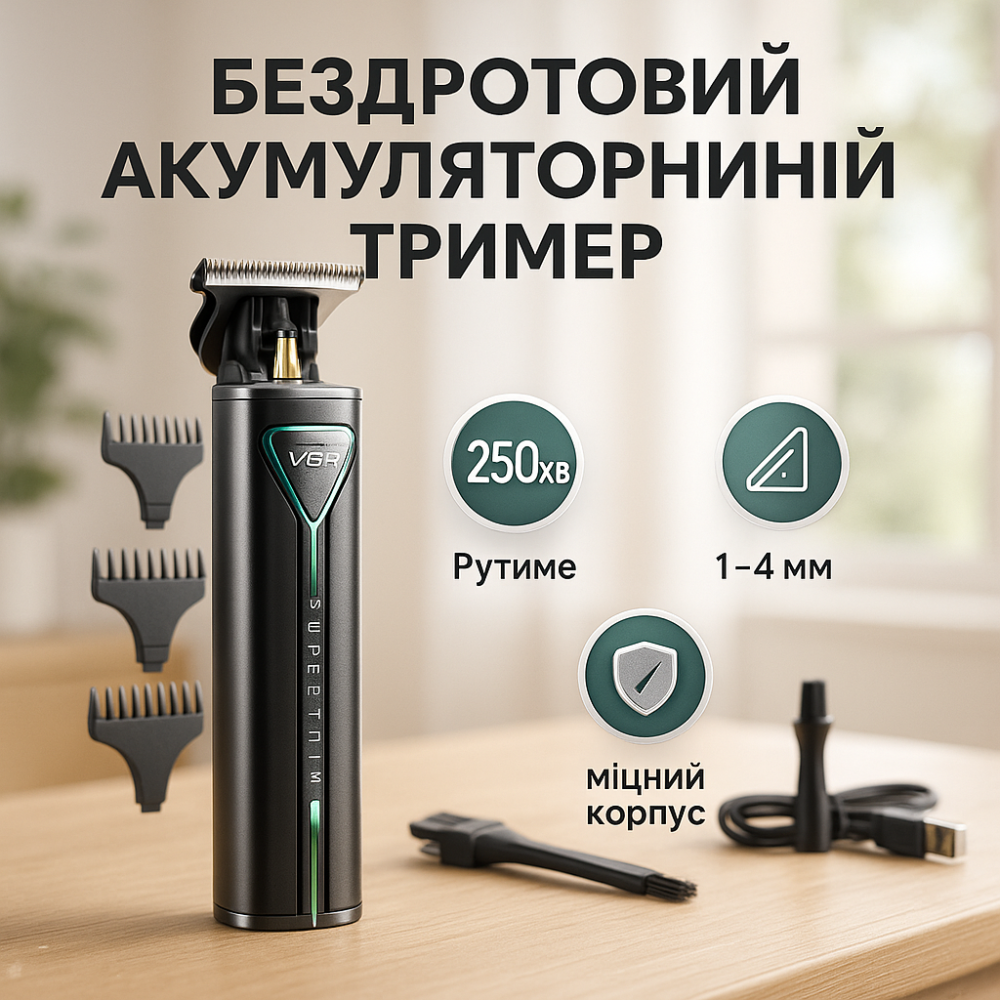 Машина для стрижки в домашніх умовах VGR, Професійна машинка для стрижки волосся, Тример бездротовий SC-33 Київ - фото 18