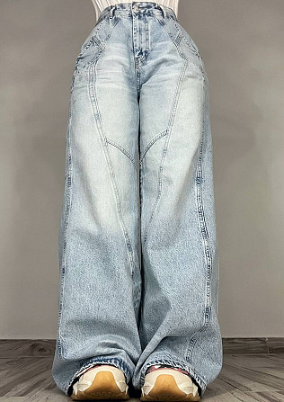 Джинсы женские Its Basic 3805 MEGA BAGGY jeans трендовые швы широкие клеш косые карманы длинные голу Одесса - изображение 3