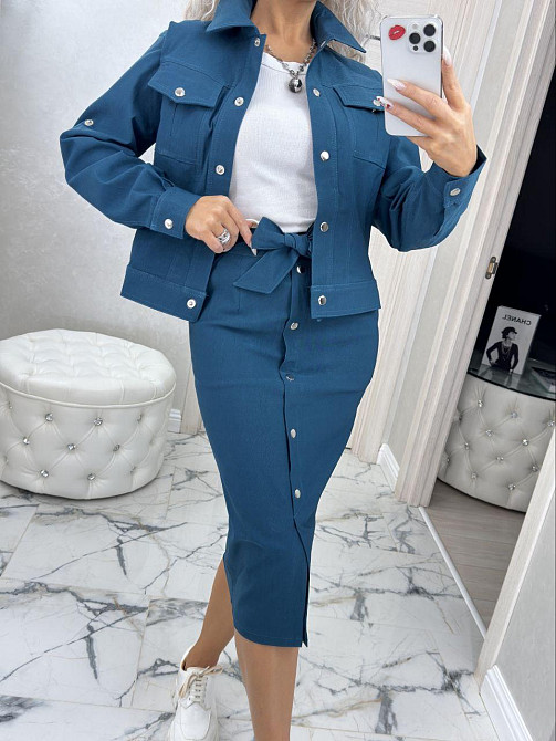 Женский джинсовий стильный прогулочный костюм с юбкой миди.42-56р Киев - изображение 1