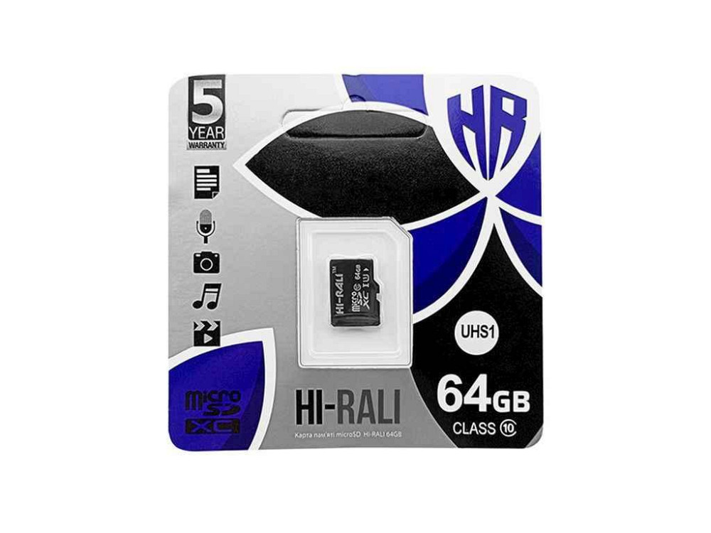 Карта памяті 64Gb Micro SD (10) (-adapter) UHS-I ТМ Hi-Rali Київ - фото 1