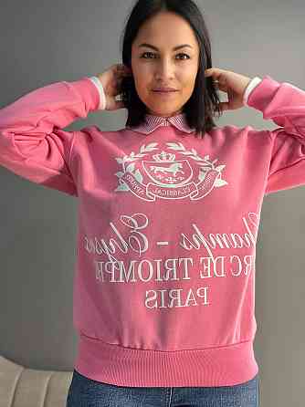 Свитшот женский OLIVIA 2473 с воротником и рисунком впереди утепленный на флисе one size, розовый, o Одесса