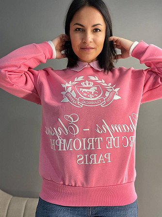 Свитшот женский OLIVIA 2473 с воротником и рисунком впереди утепленный на флисе one size, розовый, o Одесса - изображение 5
