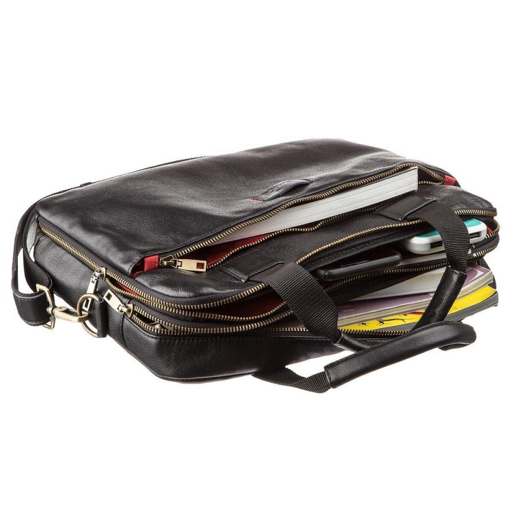 Мужская кожаная сумка под ноутбук на 2 отделения SHVIGEL 19106 Черная Киев - изображение 5