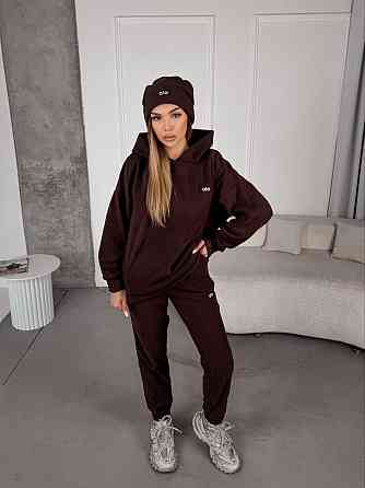 Жіночий стильний теплий костюм із флісу-полар із шапкою Шоколад, 46/48 Одеса