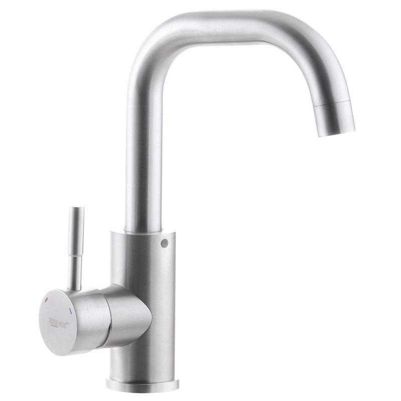 Змішувач для умивальника SUS304 Zerix SUS-001G з нержавіючої сталі поворотний вилив Чернівці - фото 6