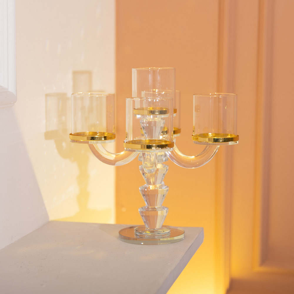 Канделябр на 5 свічок 19×19×23 см підсвічник скляний декоративний із золотою окантовкою HP-4-36 Коломия - фото 5