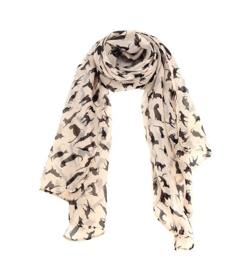 Шарф с котами женский 146 на 47 см бежево-черный Киев - изображение 3