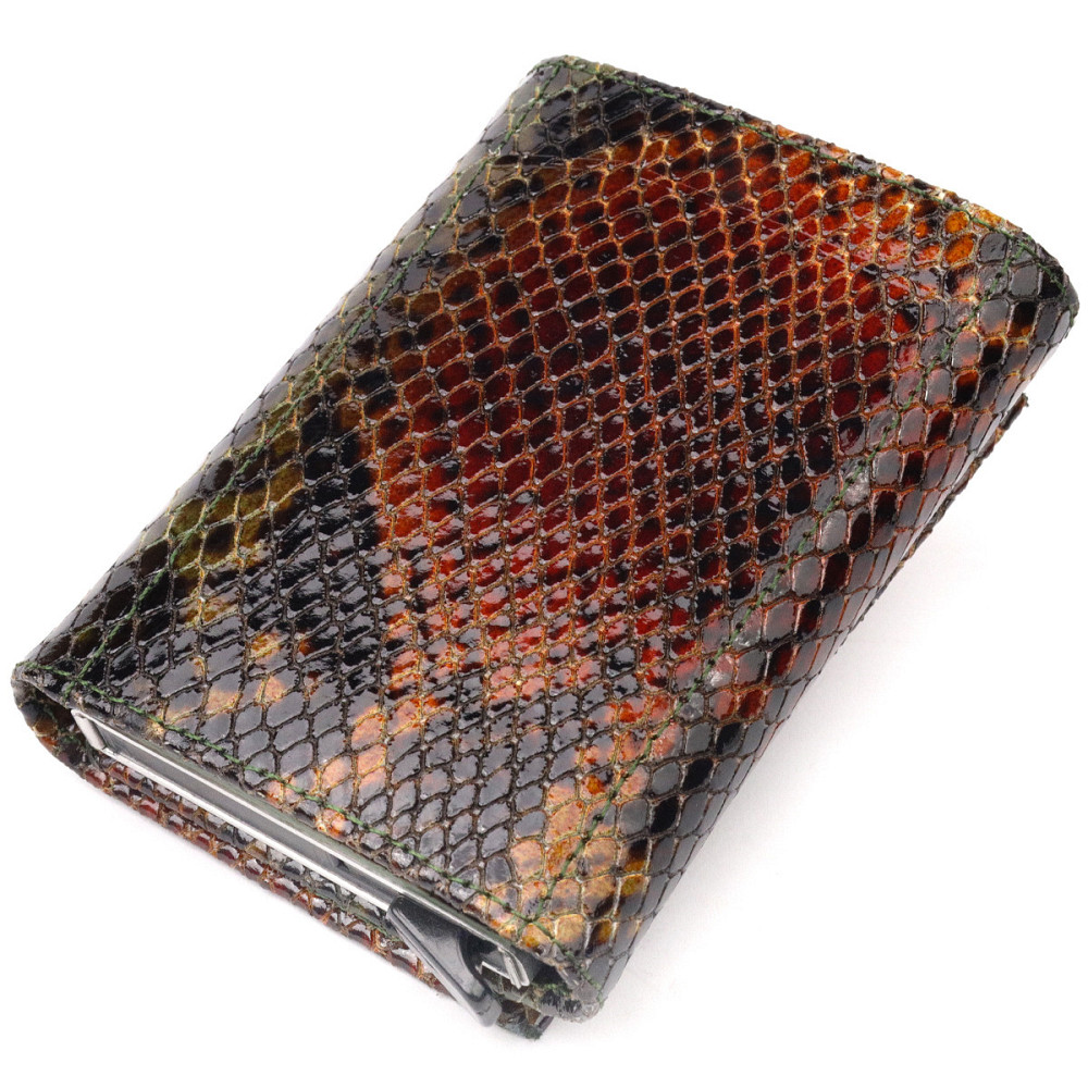 Лакированная визитница из натуральной фактурной кожи под змею Разноцветный (KARYA) Киев - изображение 6