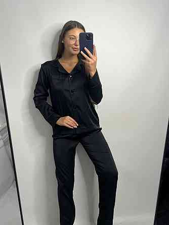 Комплект шовковий трійка сорочка з шортами і штанами Чорний ч/к S Харків