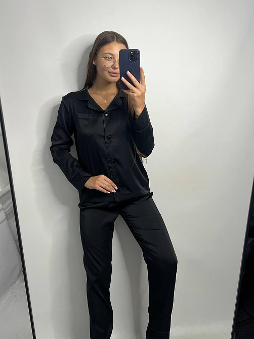 Комплект шовковий трійка сорочка з шортами і штанами Чорний ч/к S Харків - фото 2