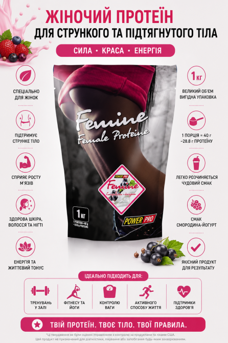 Сывороточный протеин Power Pro Femine 1 кг смородина+йогурт Киев - изображение 5