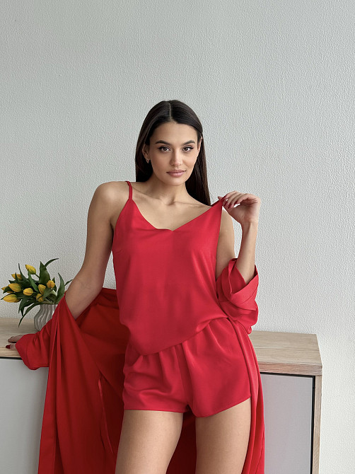 Піжама жіноча шовкова майка з шортами Червоний XS/S Харків - фото 1