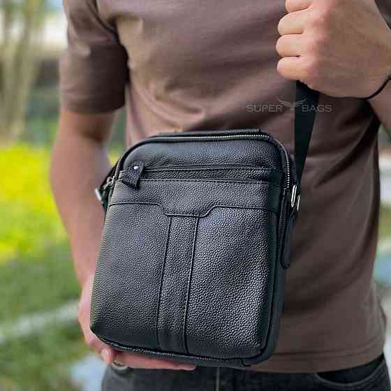 Чоловіча шкіряна сумка-месенджер через плече Tiding Bag A25-3278A Чорна Кам'янське