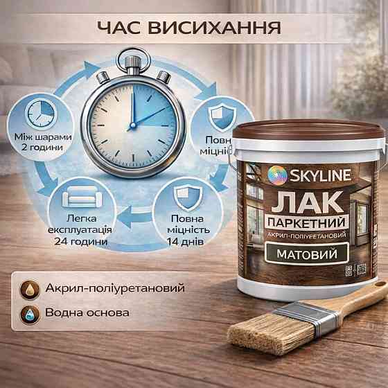 Лак для підлоги матовий Skyline паркетний, акрил-поліуретановий, водний, зносостійкий, без запаху, 3 л Харків
