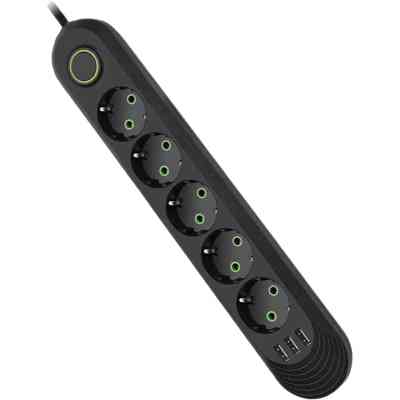 Сетевой фильтр питания Voltronic F05U, 5роз EU, 3*USB Black (F05U-Black) Винница