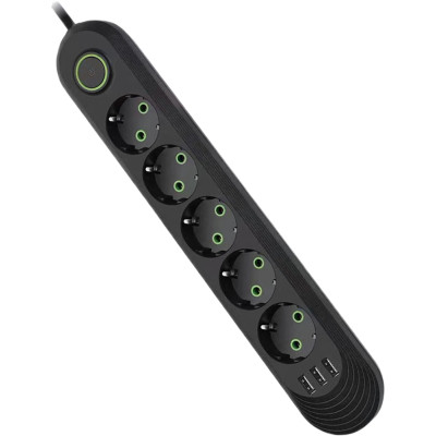 Сетевой фильтр питания Voltronic F05U, 5роз EU, 3*USB Black (F05U-Black) Винница - изображение 1