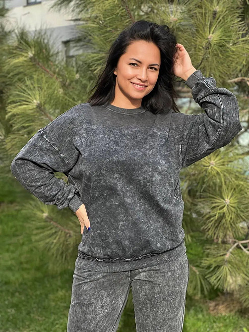 Костюм женский SEVILEN 142 варка тай дай свитшот оверсайз и брюки на резинке двунитка черный, черный, S Киев - изображение 14