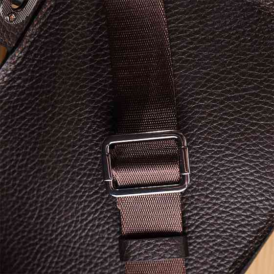 Прямоугольная сумка бананка из зернистой натуральной кожи Коричневая (GRANDE PELLE) Киев